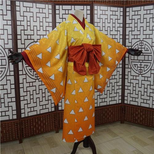 Demon Slayer Agatsuma Zenitsu Women Kimono Outfits Halloween Carnival Costume Cosplay Costume