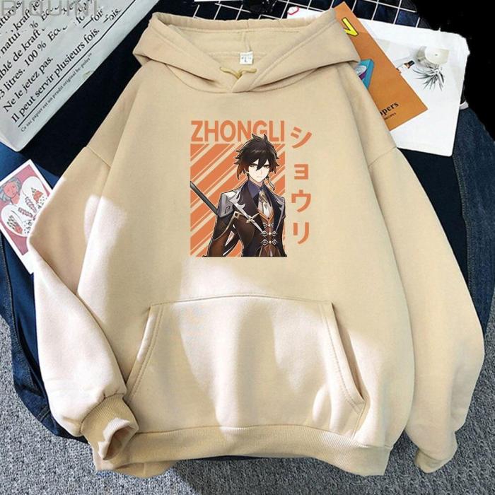 Anime Hoodie Genshin Impact Zhong Li Print Harajuku Oversize Sweatshirts Hoody Unisex Casual Cool Game Tops Pullover