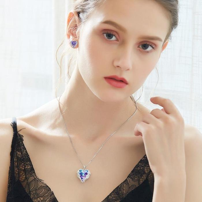 Swarovski Crystal Heart & Angel Wing Necklace