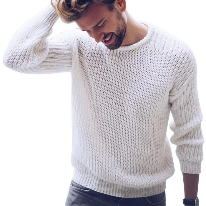 Mens Autumn Winter  Pullover Solid Knit Sweater