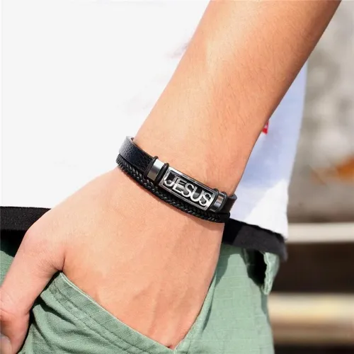 Religious Christian Jesus Leather Bracelet