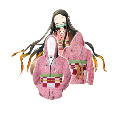Demon Slayer Kamado Nezuko Anime Unisex 3D Printed Hoodie Sweatshirt Jacket With Zipper