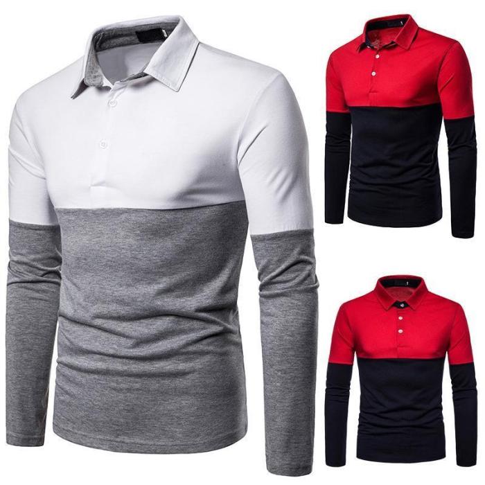 Men'S Splice Shirt Fashion Collar Casual Polo Two-Color