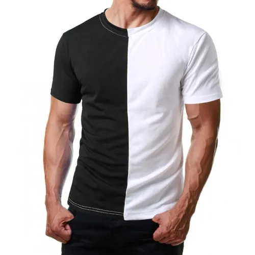 Men'S Splice T-Shirt Solid Color Comfortable Clothing