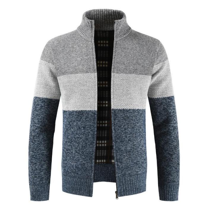 Men  Casual Block Color Zipper Stand-Up Collar Knitted Cardigan