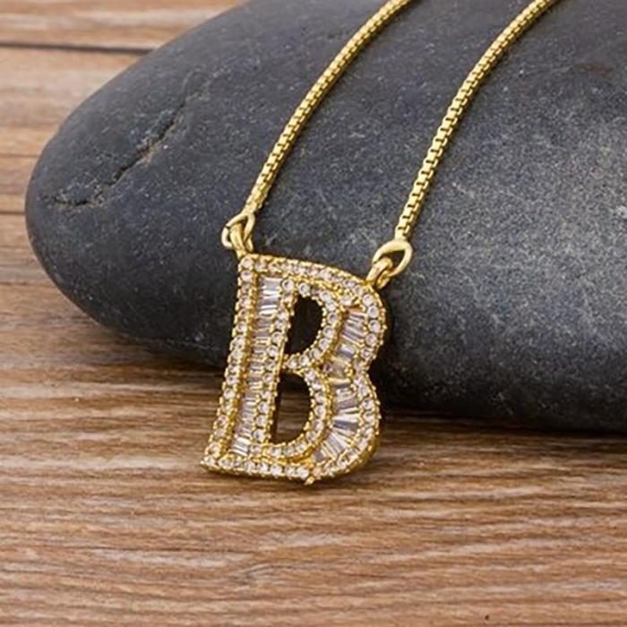 Personalized Zircon Adorned Initial Letter Necklace