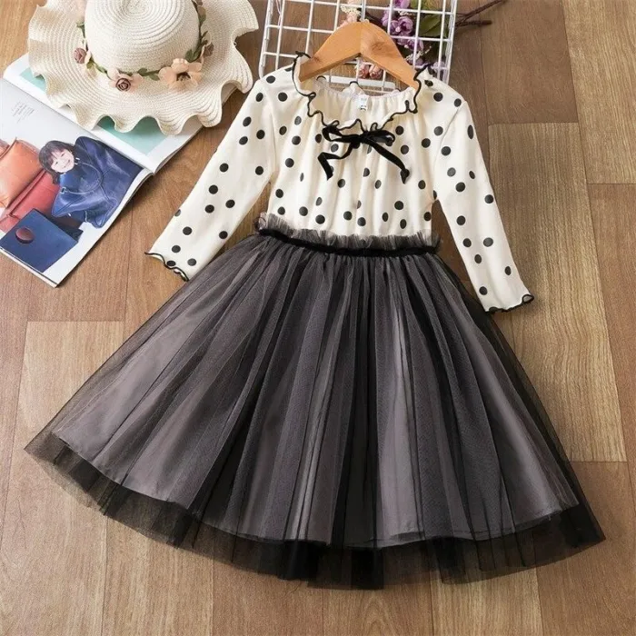 Long Sleeve Girls Lace Cake Princess Dress For Kids