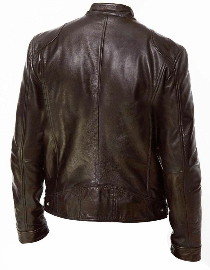 Men Vintage Brown Biker Faux Leather Jacket