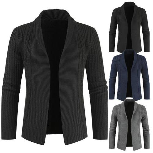 Men Fashion Slim Solid Color Lapel Knitted Cardigan Sweater