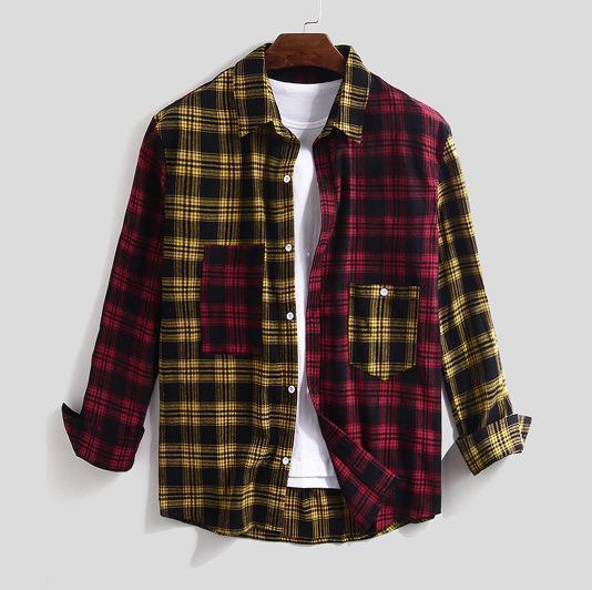 Cotton Casual Loose Plaid Patchwork Long Sleeve Shirts