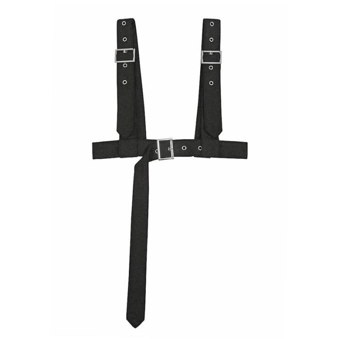Punk Zipper Chain Pocket Sweatshirt Dress With Chest Waist Strap Adjustable Buckle Belt