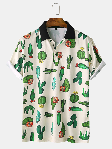 Men Cactus Pattern Fun Home Casual Sleeve T-Shirt-4