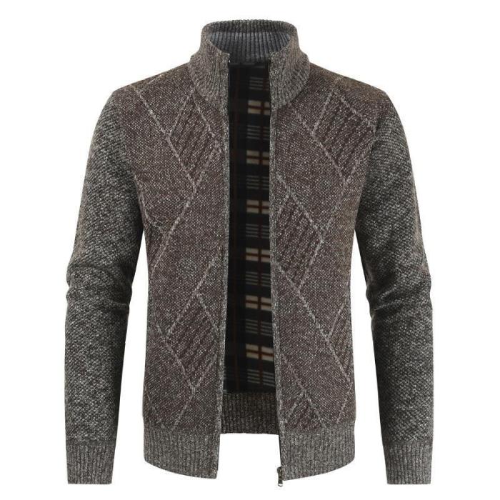 Mens Rhombic Pattern Embroidery Stand Collar Knitted Sweater
