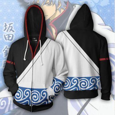 Gintama Anime Silver Soul Sakata Gintoki Half Black White Cosplay Unisex 3D Printed Hoodie Sweatshirt Jacket With Zipper