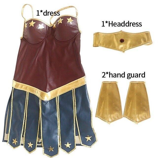 Wonder Woman Cosplay Costume Halloween Superhero Justice League Cos Play Leatherette Dress For Female Stage Performance Clothing