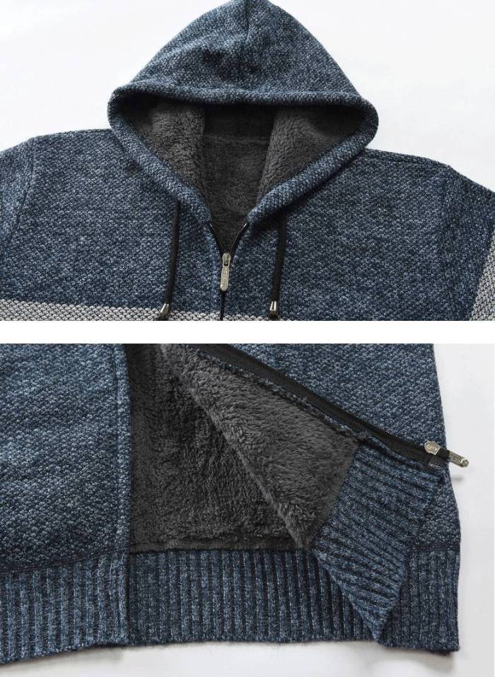 Men Wool Liner Zipper Fleece Coats Thick Warm Hooded Cardigan