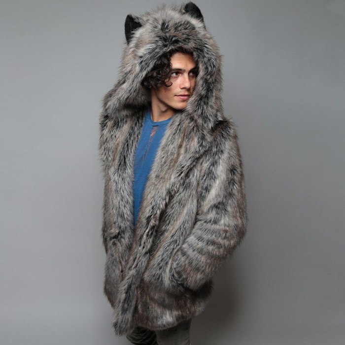 Arrival Mens Warm Faux Fur Parka Outwear Cardigan