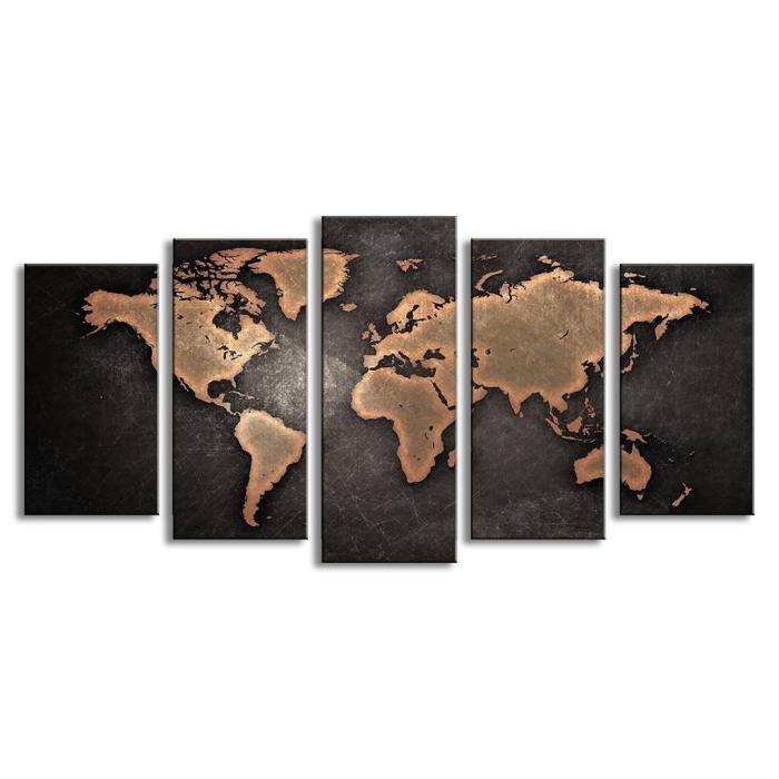 World Map Wall Art Travel Brown Panel Painting - Wall Decor Canvas Prints Canvas Only