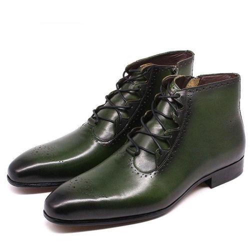 Men High Top Zipper Lace-Up Business Leather Shoes