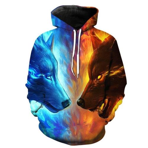 Us Size Ice And Fire 3D Wolf Hoodie - Galaxy Wolf Hoodie