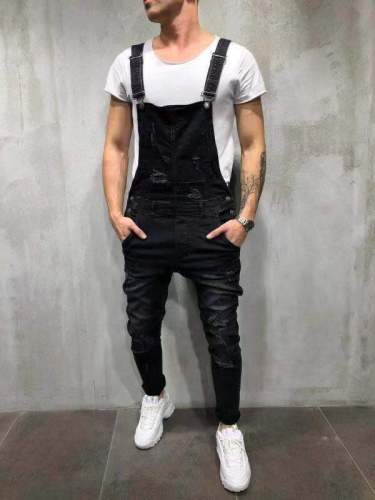 Mens Slim Overalls Solid Color Trousers