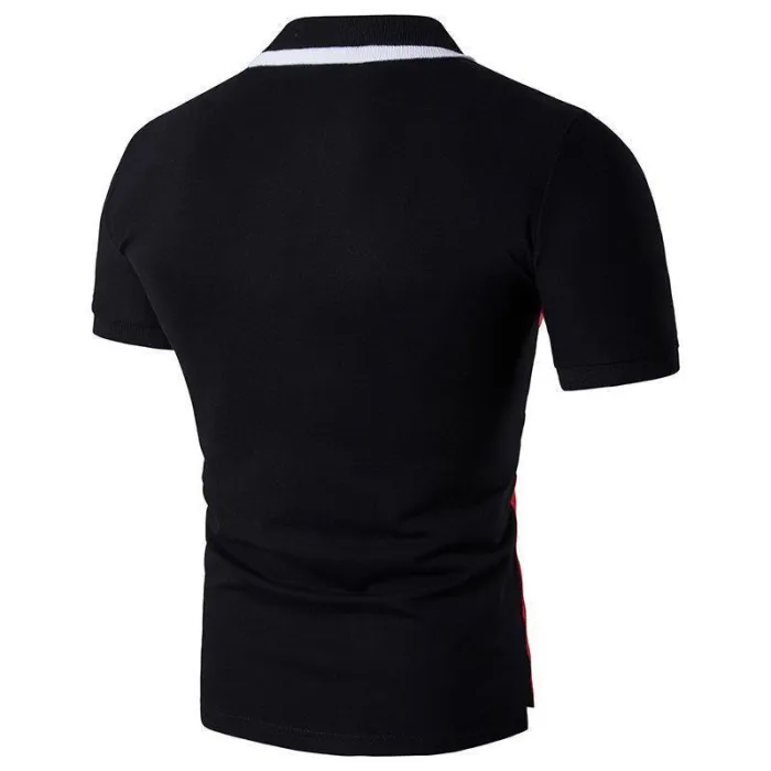 Men'S  Stripe Patchwork Lapel Short-Sleeved Plus-Size T-Shirt