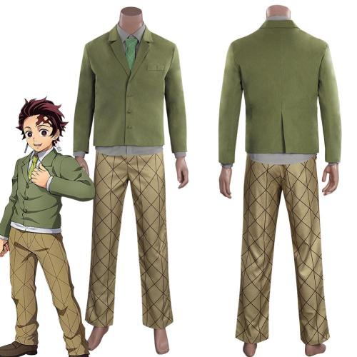 Demon Slayer Kimetsu No Yaiba Hinokami Kepputan Kamado Tanjirou School Uniform Outfits Halloween Carnival Suit Cosplay Costume