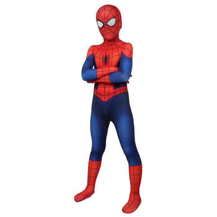 Kids Spider-Man Peter Parker Ultimate Spider-Man Season1 Jumpsuit Cosplay Costume -