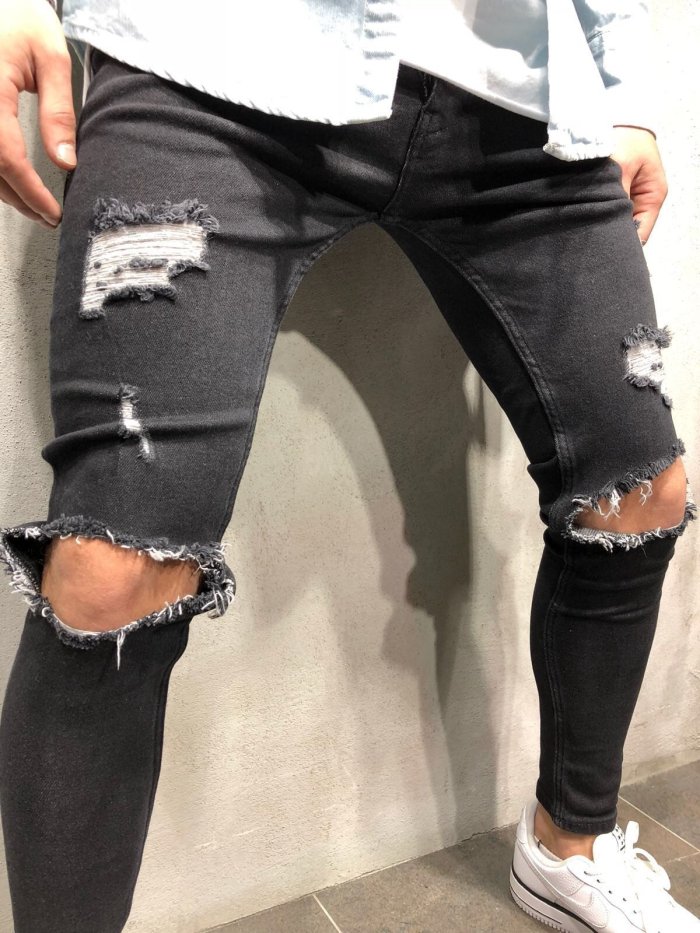 Hip-Hop Knee Big Hole Skinny Fashion Cow Jeans