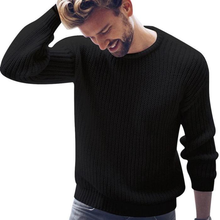 Mens Autumn Winter  Pullover Solid Knit Sweater