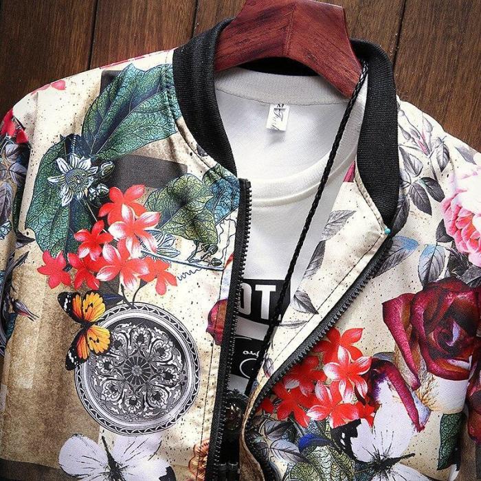 Print Casual Jacket Mens Hip Hop Streetwear Clothes