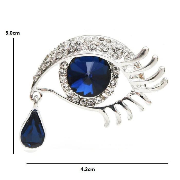 Bejeweled Waterdrop Blue Eyes Brooch Pins