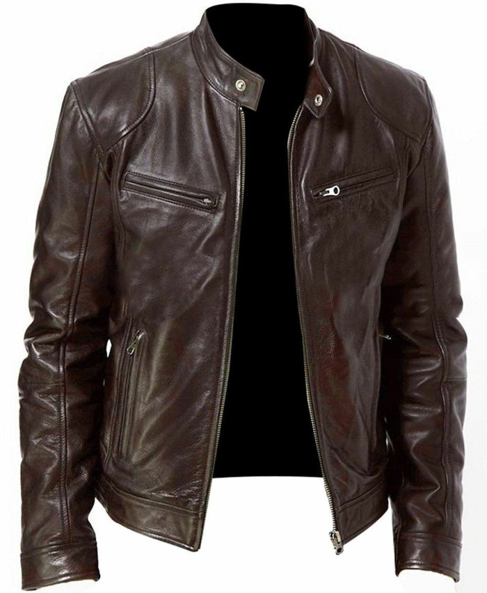 Men Vintage Brown Biker Faux Leather Jacket