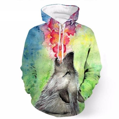 Colorful Howling Wolf 3D Hoodie