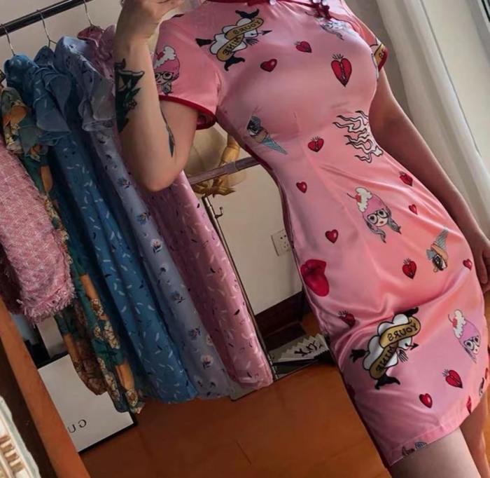 Pink Cheongsam Dress