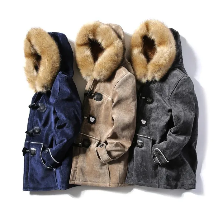 Mens Peacoat Outwear Winter Horn Button Vintage Parkas