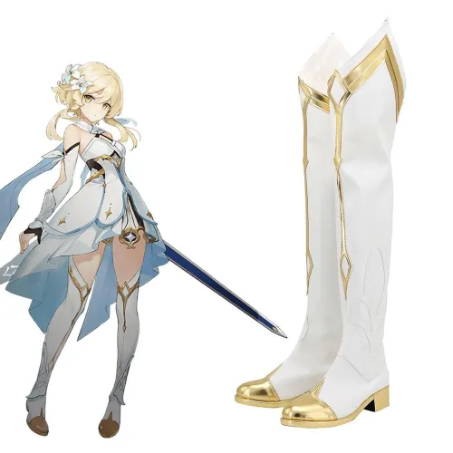 Genshin Impact Female Traveler White Shoes Cosplay Boots