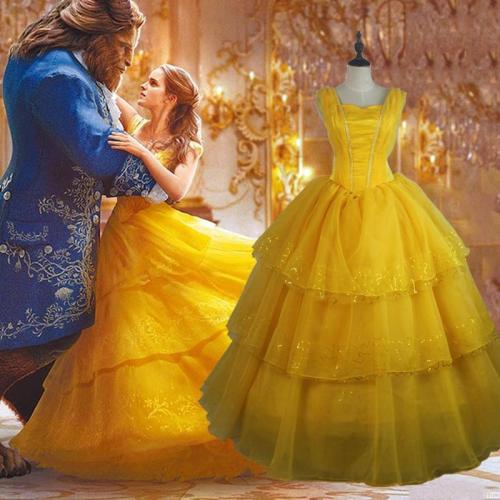 Beauty And The Beast Costumes Princess Belle Dresses Adult Fancy Cosplay Halloween Costume For Women Yellow Fantasias Dress