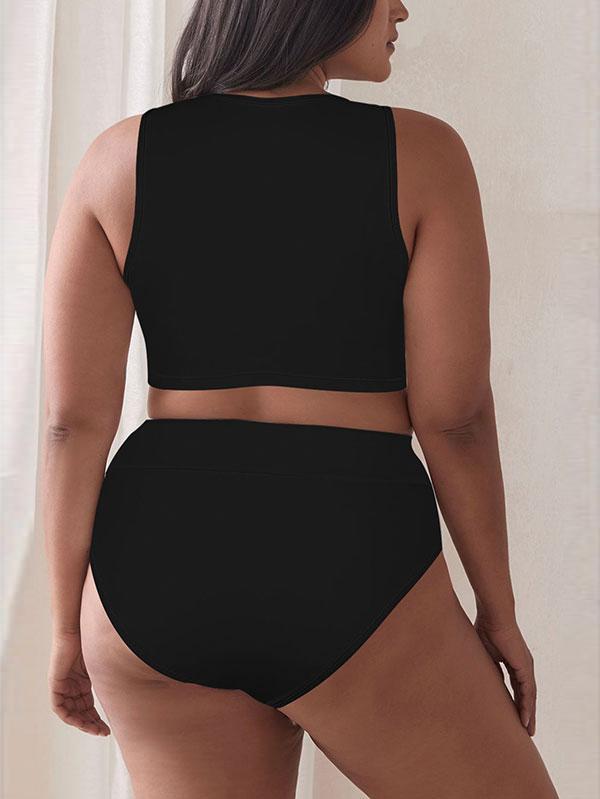 Plus Size High Waisted Bikini Solid Color Swimsuits For Women
