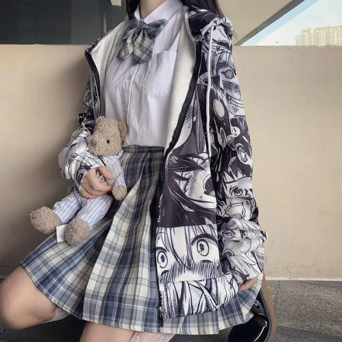 Autumn Thin Cute Kpop Sweatshirt Japanese Hip Hop Hoodie Pocket Casual Coat