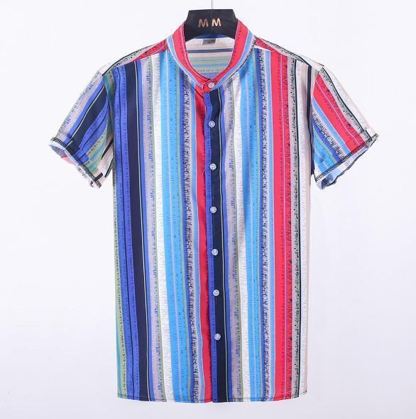 Color Striped Short-Sleeved Shirt For Men-2