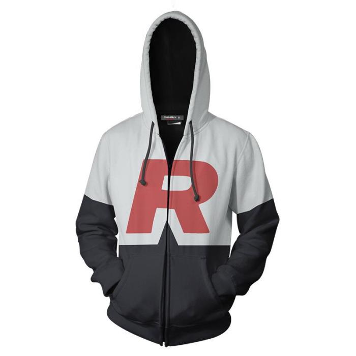 Pokémon Anime Rocket Team Red R Cosplay Unisex 3D Printed Hoodie Sweatshirt Jacket With Zipper