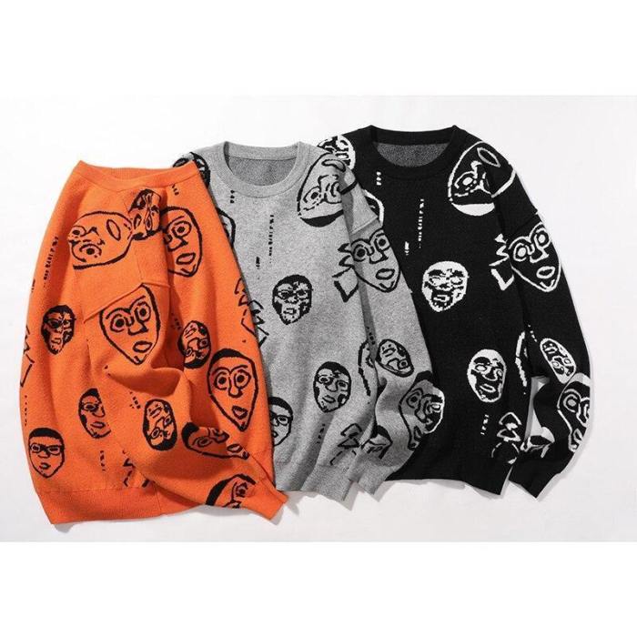 Cartoon Pattern Mens Winter Warm Pullover Sweater