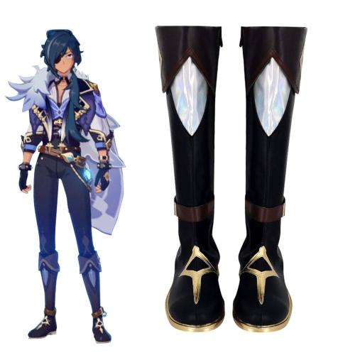 Genshin Impact Kaeya Black Shoes Cosplay Boots