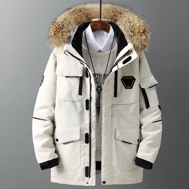 Men'S Down Jacket Fur Collar Winter Warm Parka
