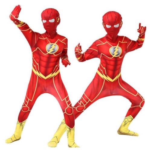Kids Boys The Flash Superhero Zentai Jumpsuit Bodysuit Cosplay Costume