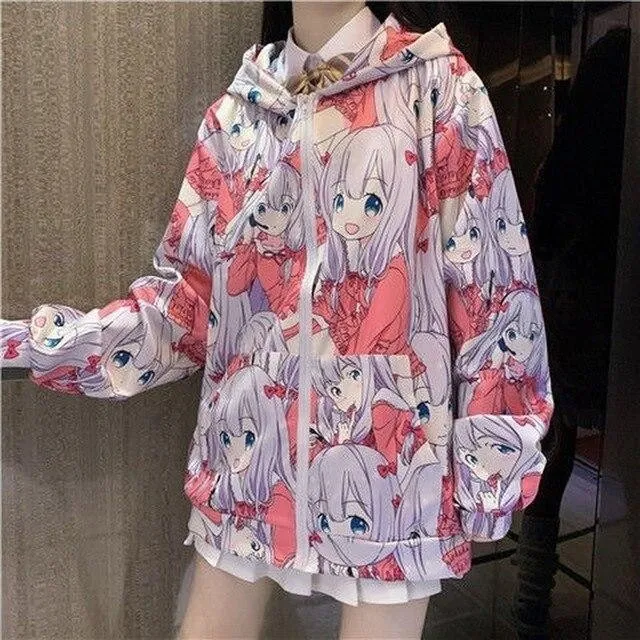 Gothic Coat Sweatshirts Women Preppy Kawaii Long Sleeve Zip Up Hoodie Japanese Cute Top