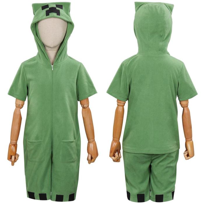 Minecra Children Kids Short Sleeve Cute Cartoon Jumpsuit Pajamas Cosplay Costume