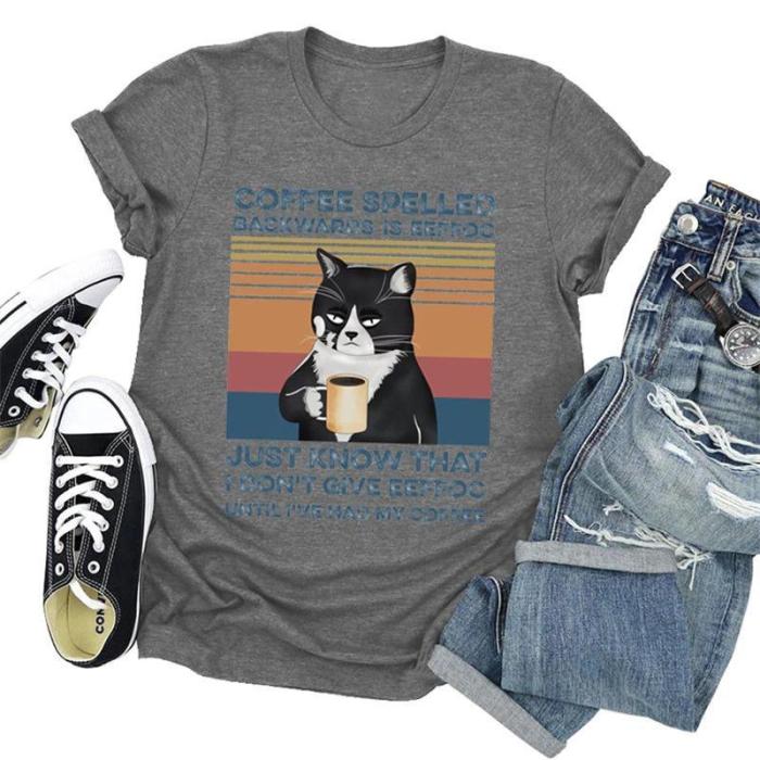 Funny Black Cat In Coffee T-Shirt