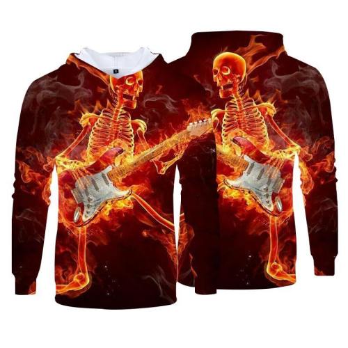 Men Fashion Fire Skull Pattern 3D Print Hoodies